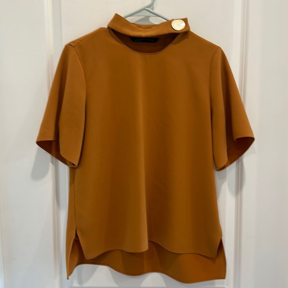 Zara mustard button neck blouse size L